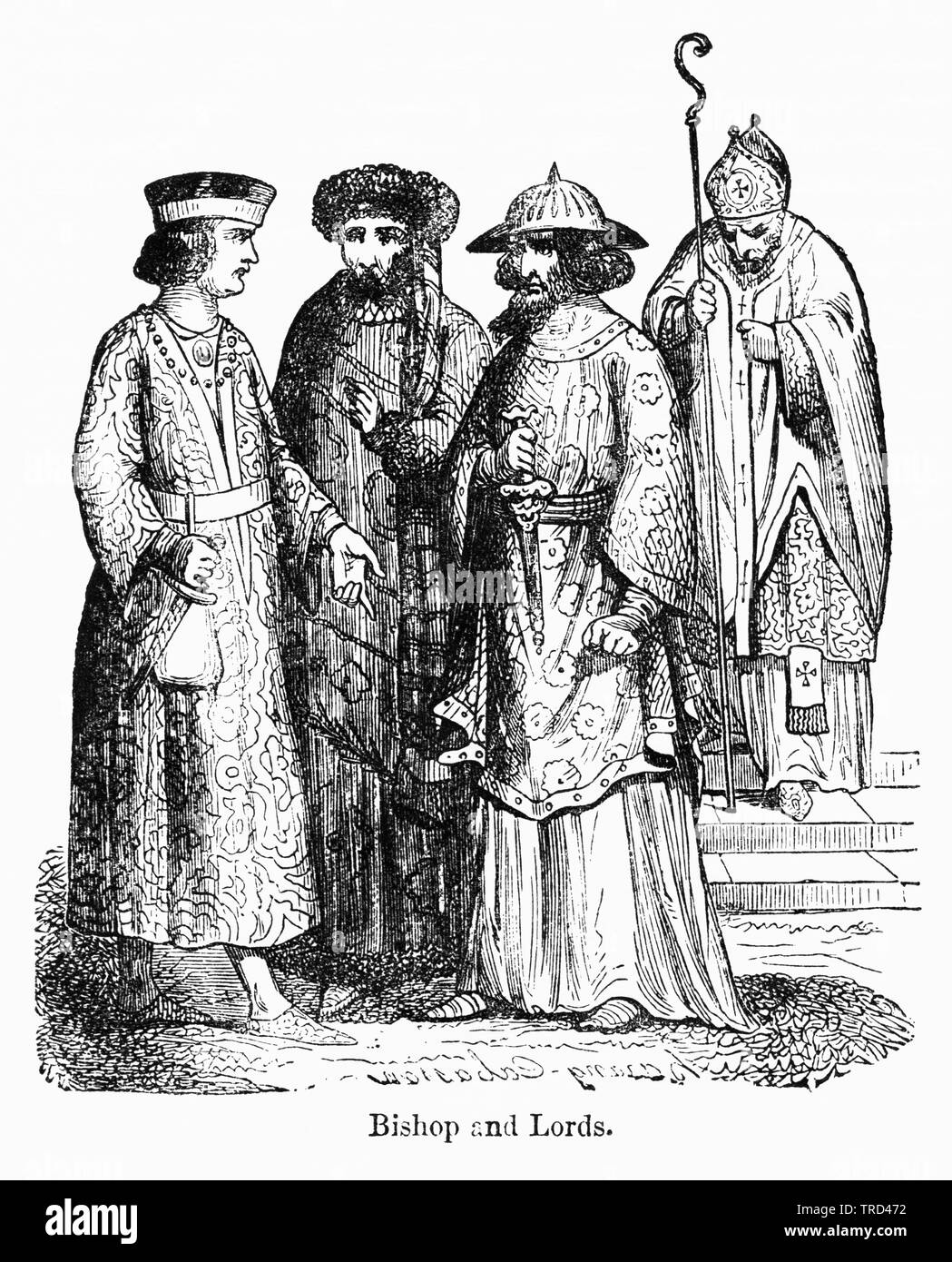 Bishop and Lords, Illustration from John Cassell's Illustrated History of England, Vol. I from the earliest period to the reign of Edward the Fourth, Cassell, Petter and Galpin, 1857 Stock Photo