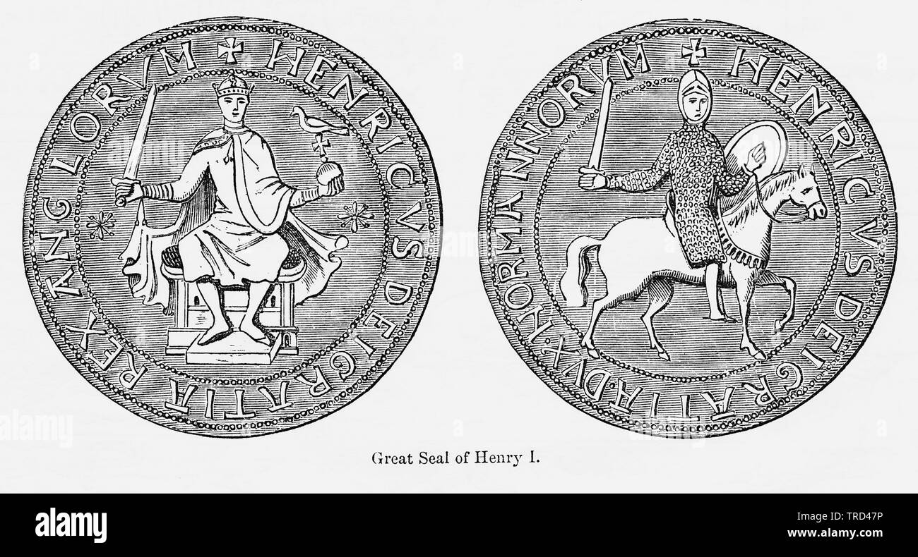 Great Seal of Henry I, Illustration from John Cassell's Illustrated History of England, Vol. I from the earliest period to the reign of Edward the Fourth, Cassell, Petter and Galpin, 1857 Stock Photo
