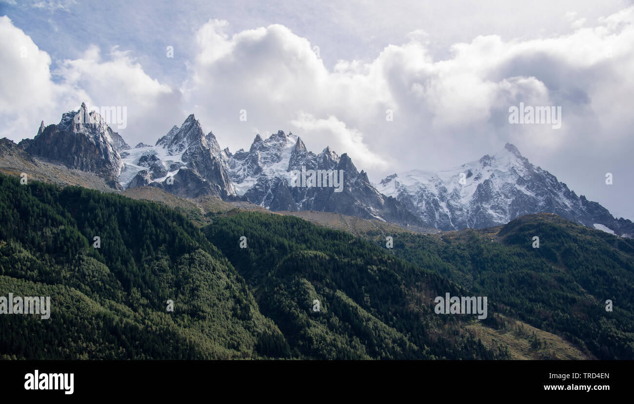Panorama of Aiguilles du Chamonix, French Alps, Savoy, France, Europe Stock Photo