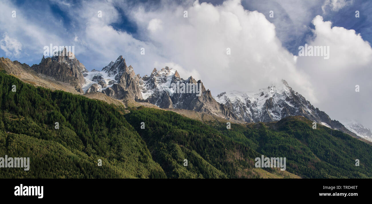 Panorama of Aiguilles du Chamonix, French Alps, Savoy, France, Europe Stock Photo