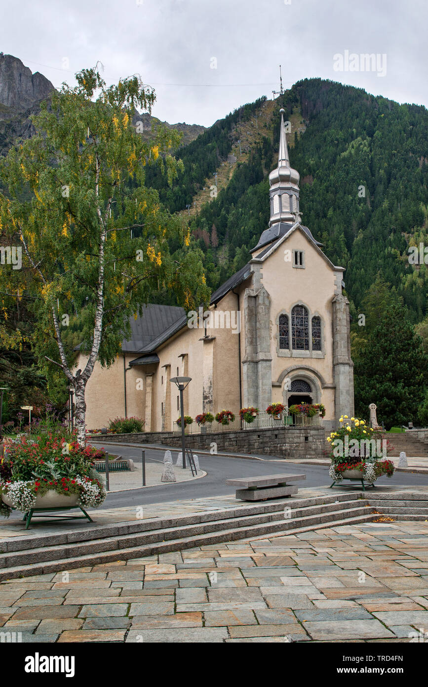 Saint Michel Church in Chamonix town center, French Alps, France, Europe Stock Photo