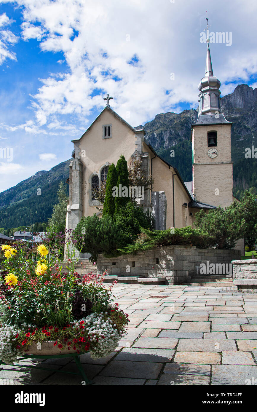 Saint Michel Church in Chamonix town center, French Alps, France, Europe Stock Photo