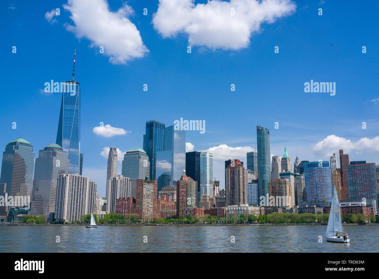 Lower Manhattan skyline with New World Trade Center on left Stock Photo