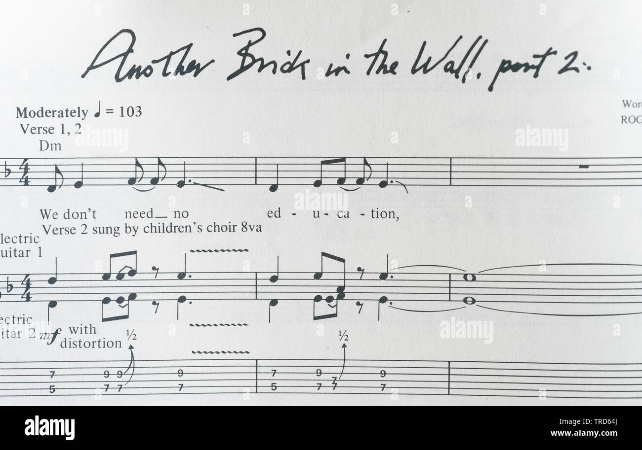 Pink Floyd - Another Brick In The Wall Part II - Sheet Music - Roger Waters