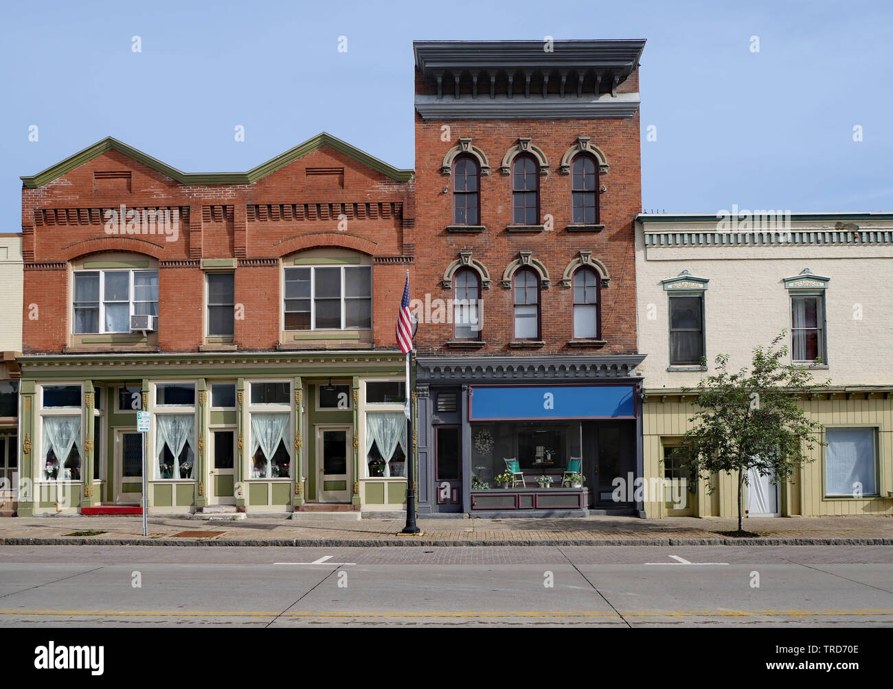 American Small Town Old Fashioned Main Street Storefronts Stock Photo american-small-town-old-fashioned-main-street-storefronts-stock-photo