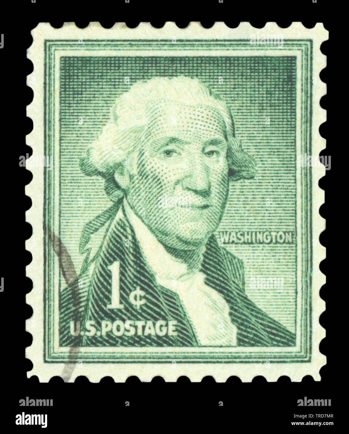 UNITED STATES OF AMERICA - CIRCA 1954: post stamp printed in US (USA) shows 1st president George Washington; liberty issue; Scott 1031 A478 1c green; Stock Photo