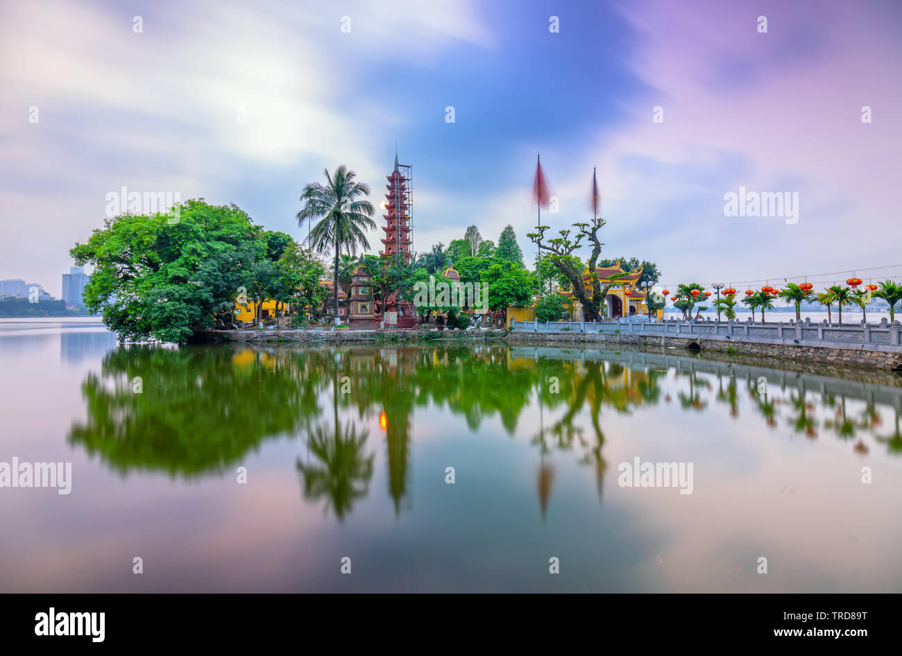 Tran Quoc pagoda at sunset on the West Lake peninsula oldest temple in Hanoi, Vietnam Stock Photo