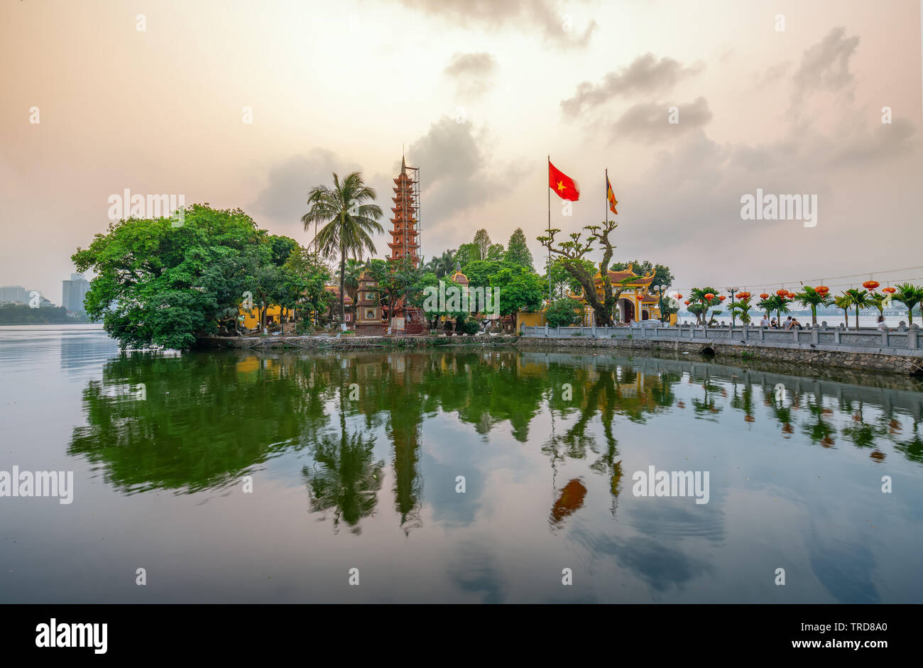 Tran Quoc pagoda at sunset on the West Lake peninsula oldest temple in Hanoi, Vietnam Stock Photo