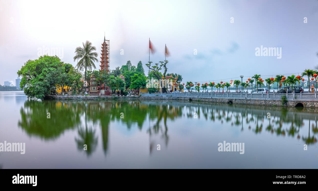 Tran Quoc pagoda at sunset on the West Lake peninsula oldest temple in Hanoi, Vietnam Stock Photo