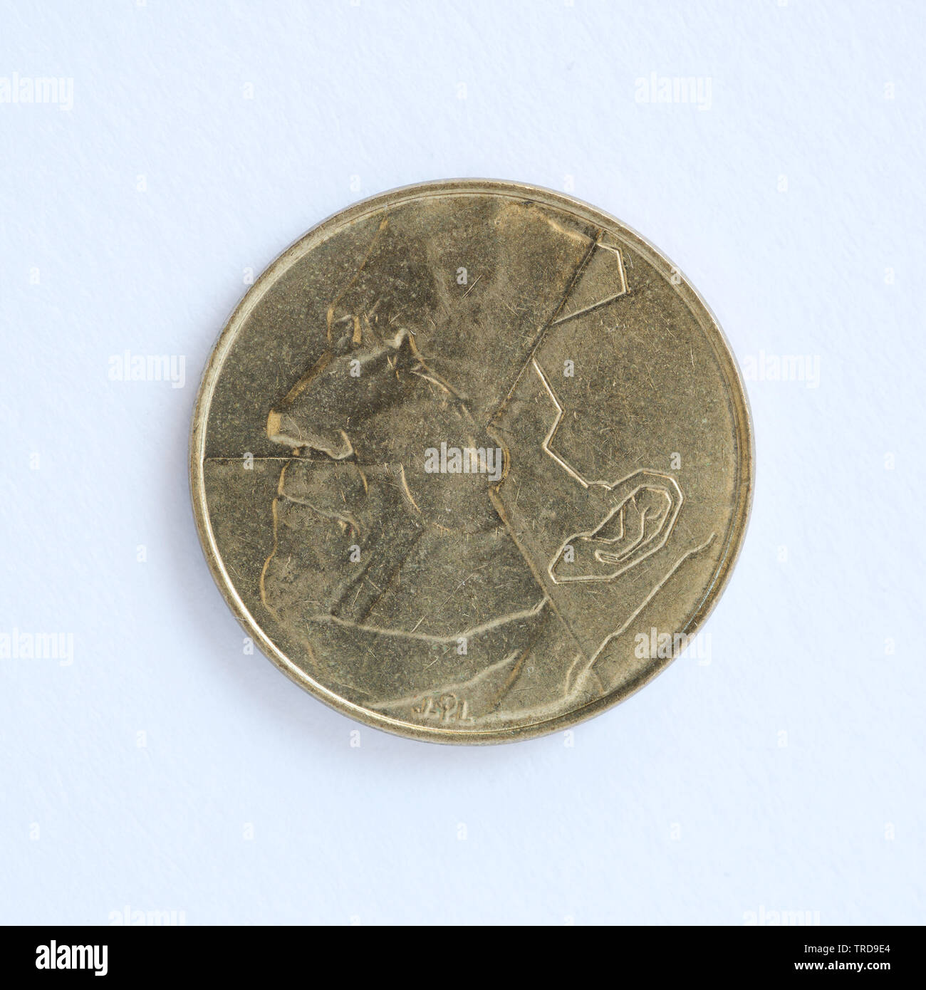 Belgium 5 Francs - Baudouin I Coin - 1992 Stock Photo