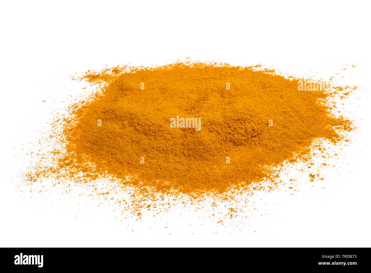 Curcuma powder with roots isolated on white Stock Photo