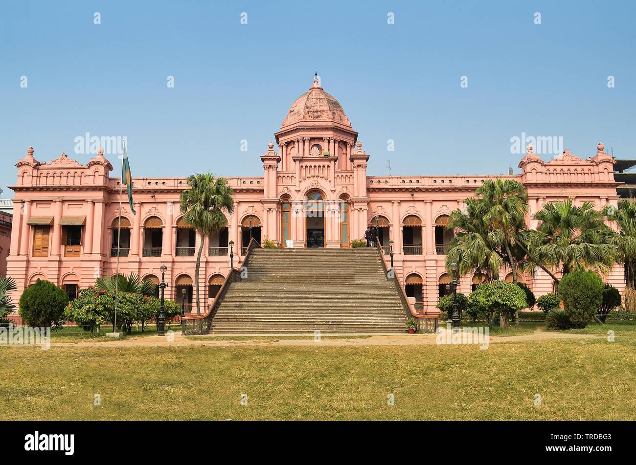 Ahsan Manzil was the official residential palace and seat of the Nawab of Dhaka. The building is situated at Kumartoli along the banks of the Burigang Stock Photo
