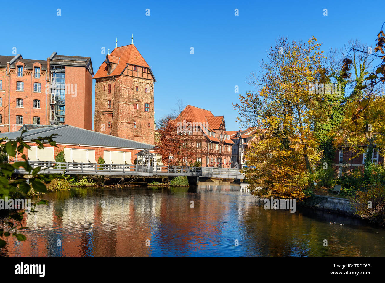 Old historic harbor of Ilmenau river in Luneburg. Lower Saxony. Germany Stock Photo