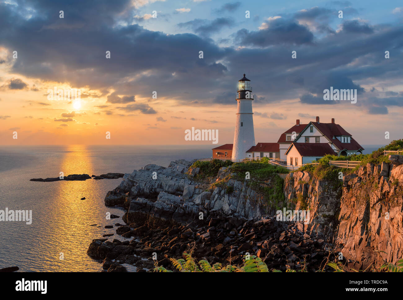 Portland Lighthouse at sunrise, Maine, USA. Stock Photo