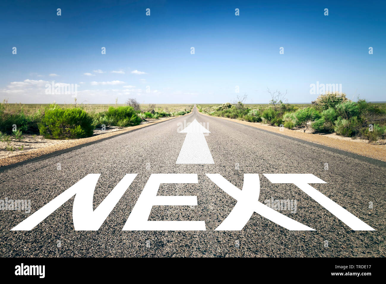 3D computer graphic, straight highway section representing a path to a ...