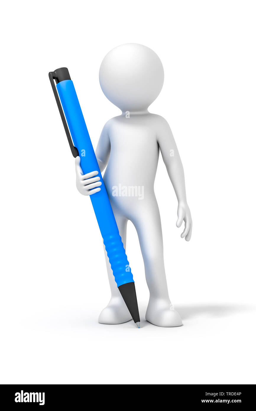 3d Icon Man In White Color Holding A Pen In His Hands - 