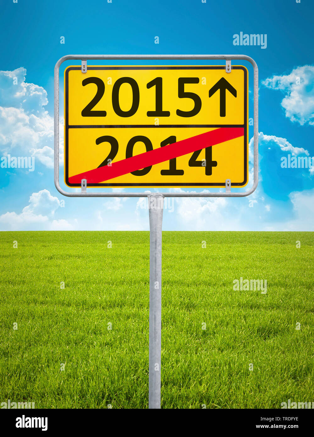 3D computer graphic, city limits sign lettering 2014 / 2015 Stock Photo