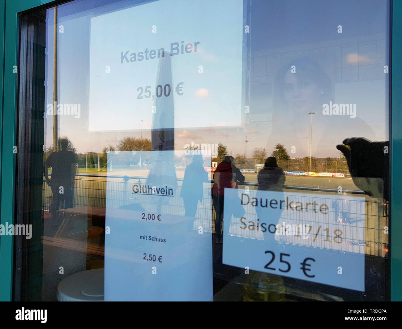 sale of drinks at a sports field, Germany Stock Photo