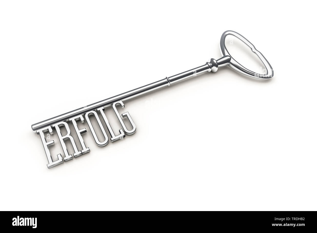 3D computer graphic, nostalgic key with lettering ERFOLG (Success) as key bit Stock Photo