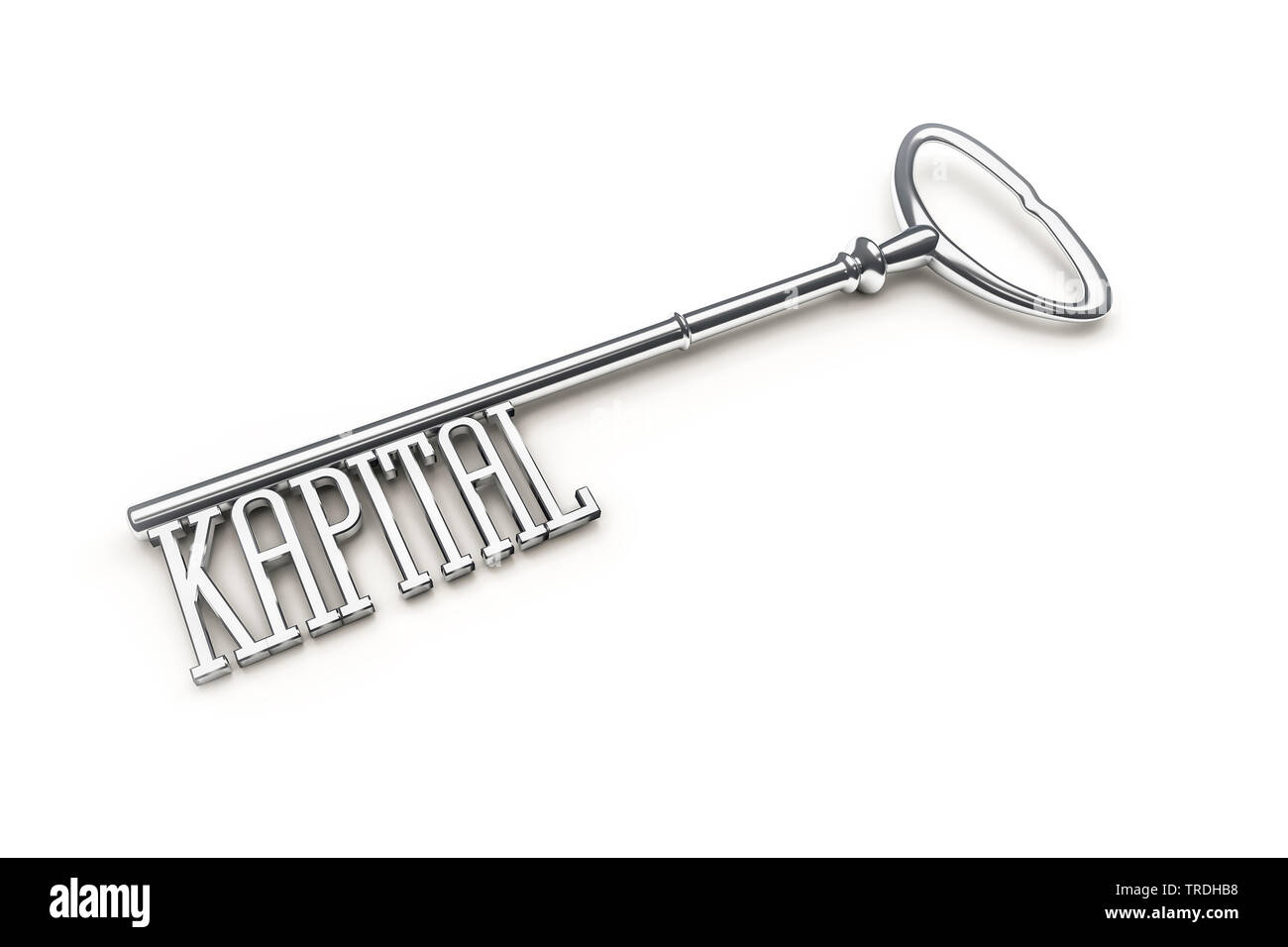 3D computer graphic, nostalgic key with lettering KAPITAL (capital) as key bit Stock Photo