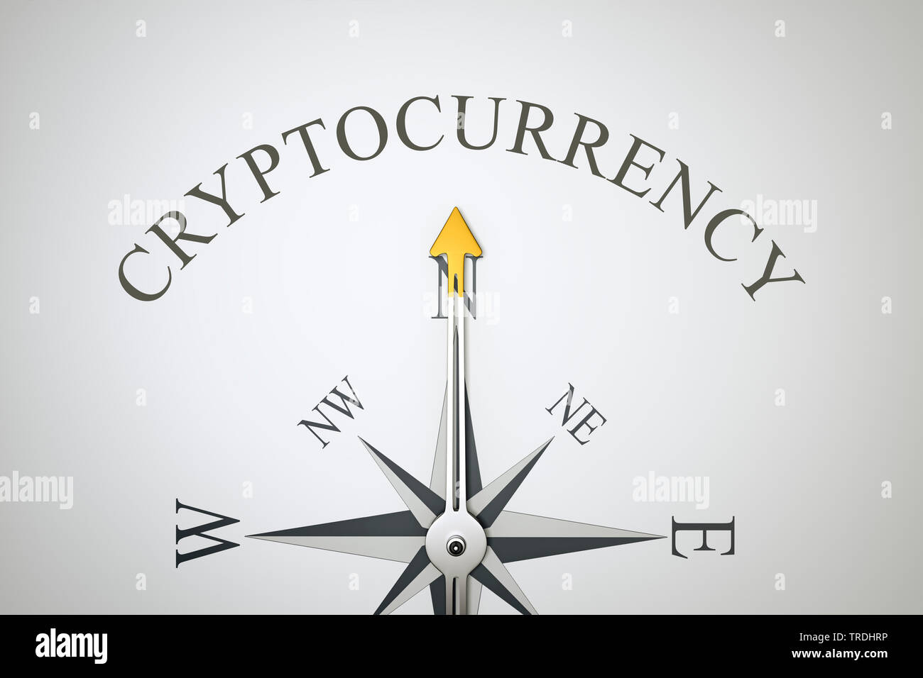 3D computer graphic, compass in white color lettering CRYPTOCURRENCY ...