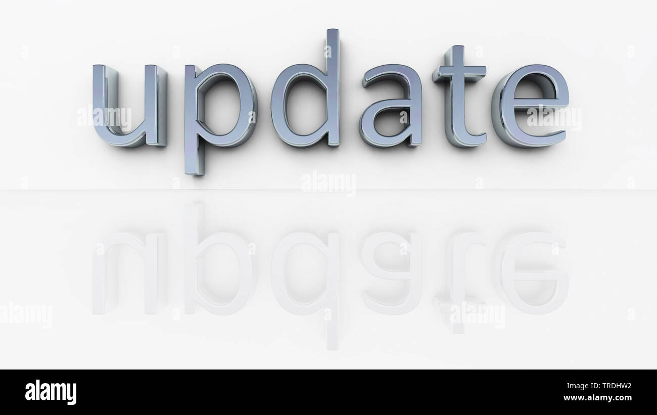 3D computer graphic, illustration of the word UPDATE in grey color against white background Stock Photo