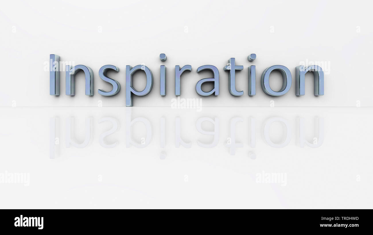 3D computer graphic, illustration of the word INSPIRATION in grey color against white background Stock Photo