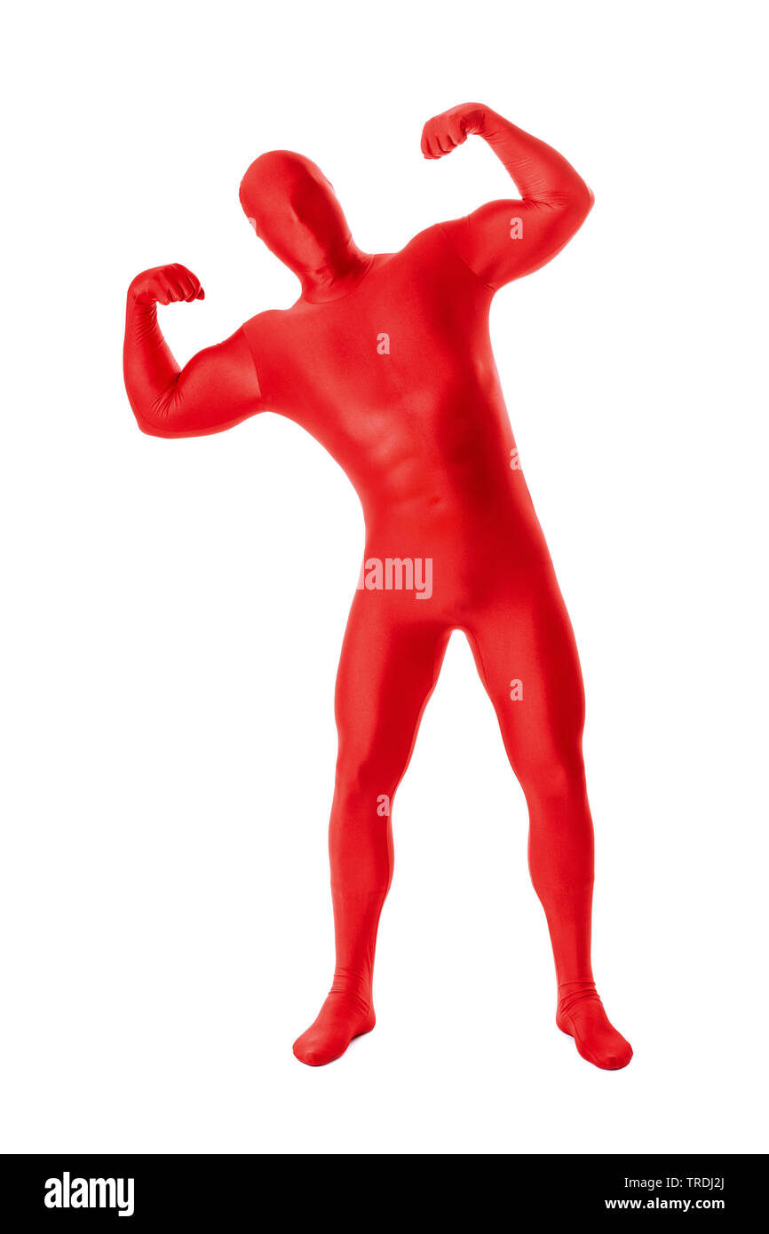 man in red morphsuit Stock Photo