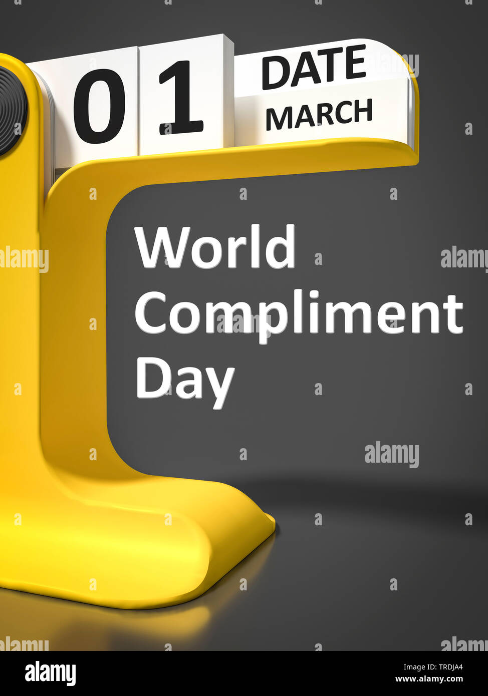 3D computer graphic, calendar showing the 1st March: WORLD COMPLIMENT DAY Stock Photo
