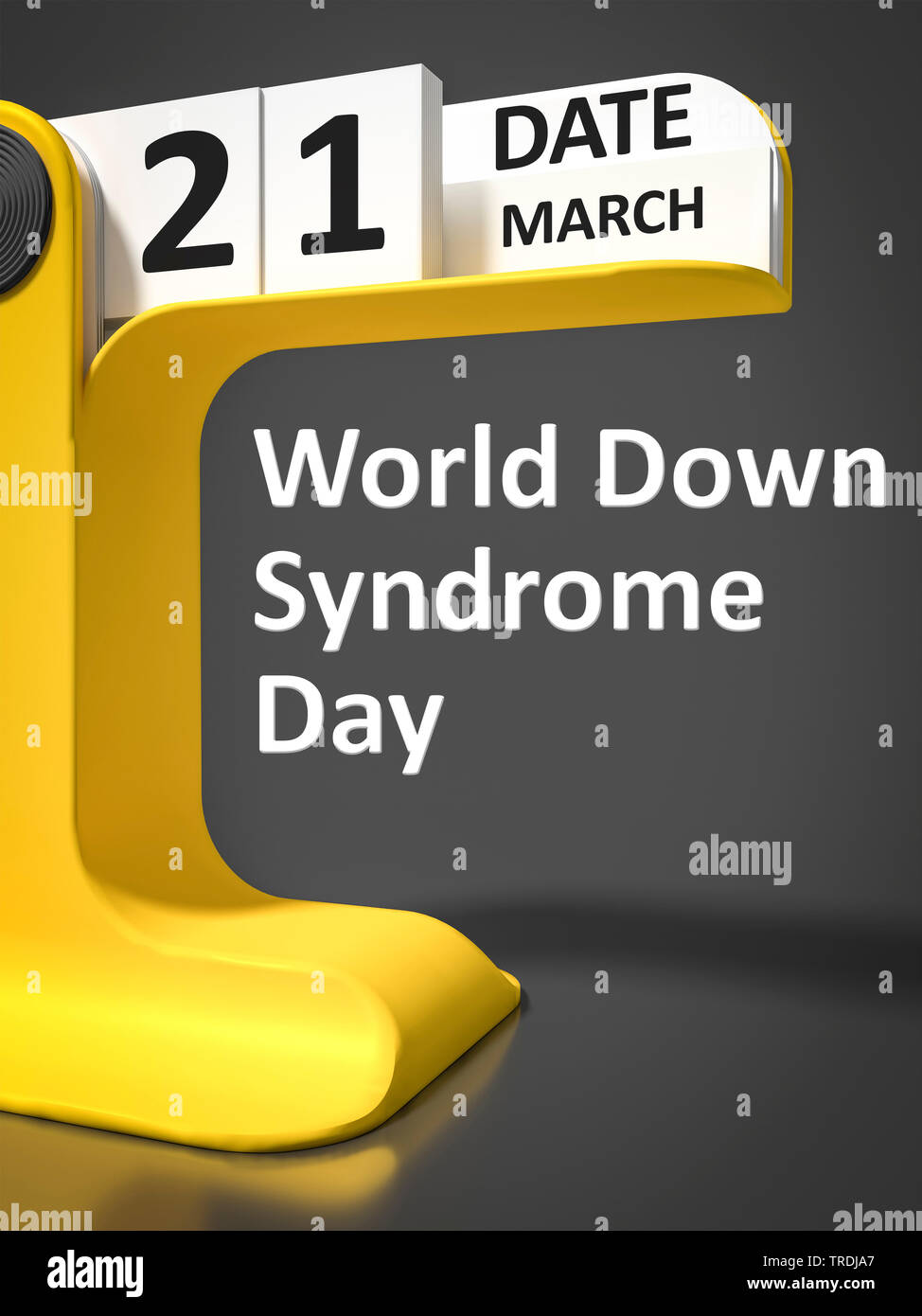 3D computer graphic, calendar showing the 21st March WORLD DOWN