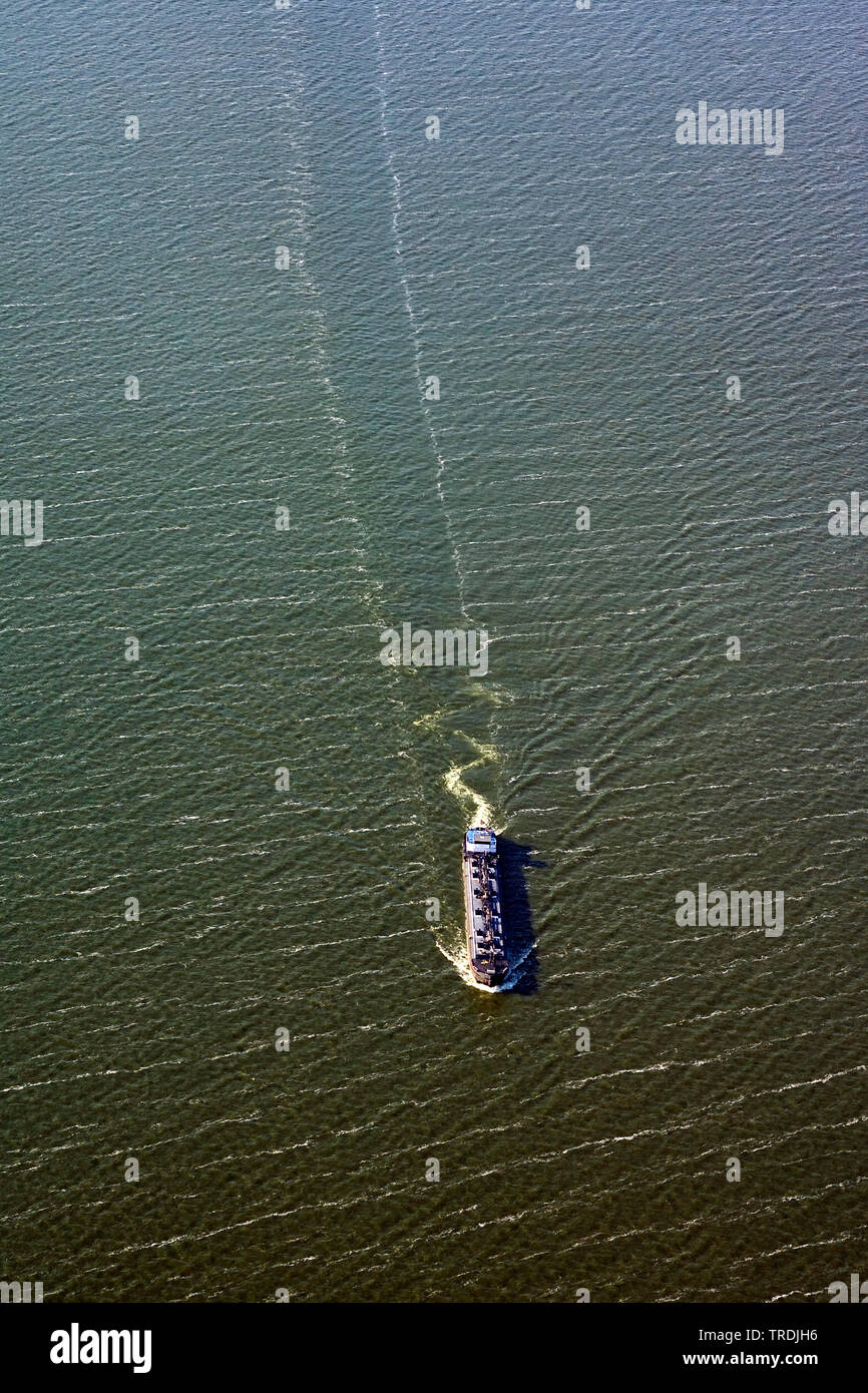 cargo ship, Ijsselmeer, aerial photo, Netherlands, Northern Netherlands Stock Photo