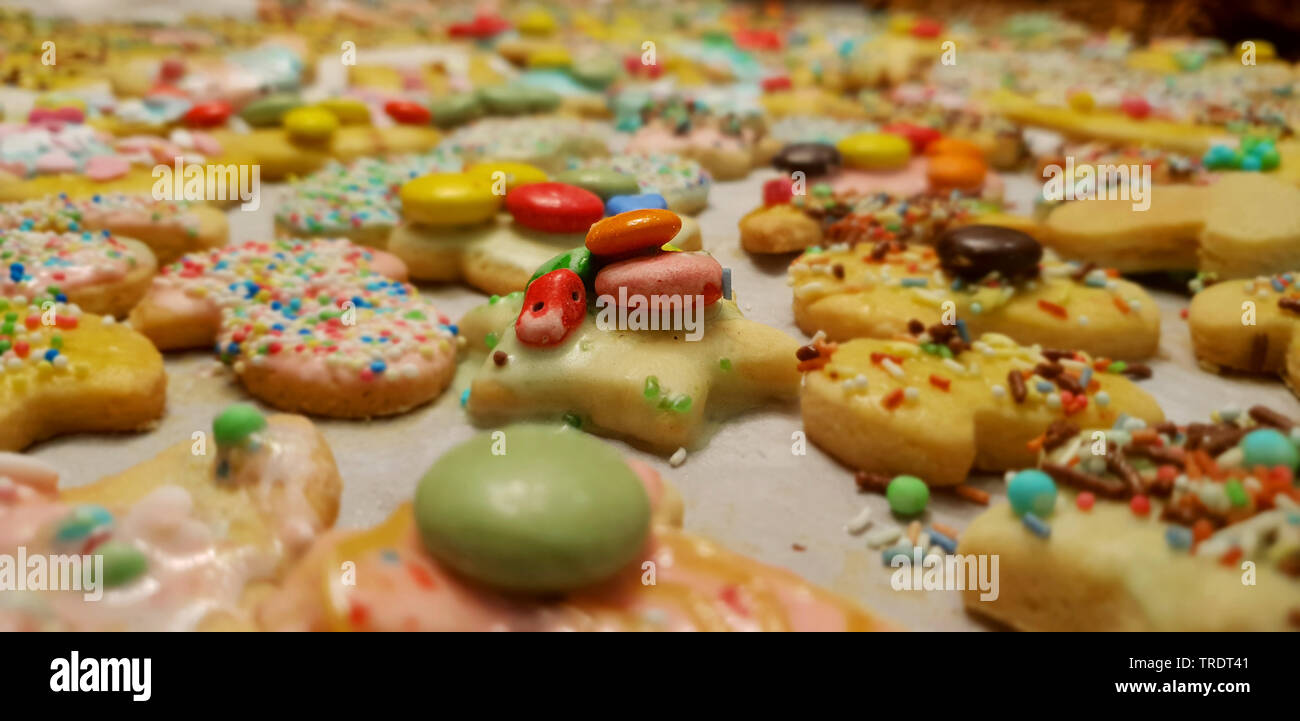 Christmas cookies with colourful crumbles, Germany Stock Photo