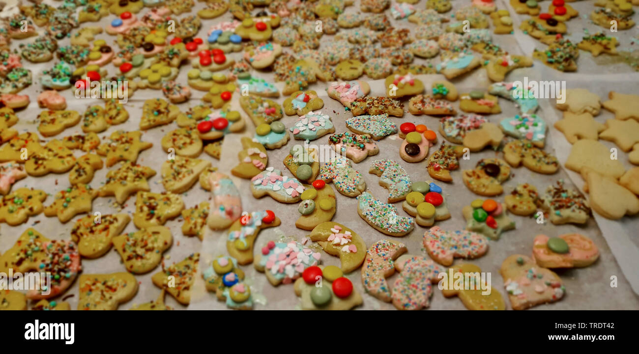 Christmas cookies with colourful crumbles, Germany Stock Photo