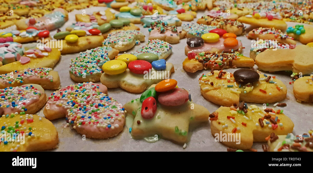 Christmas cookies with colourful crumbles, Germany Stock Photo