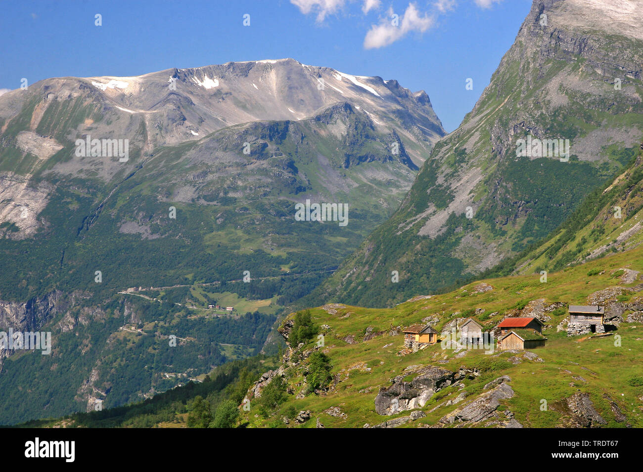 Shelters at Geiranger, Norway Stock Photo
