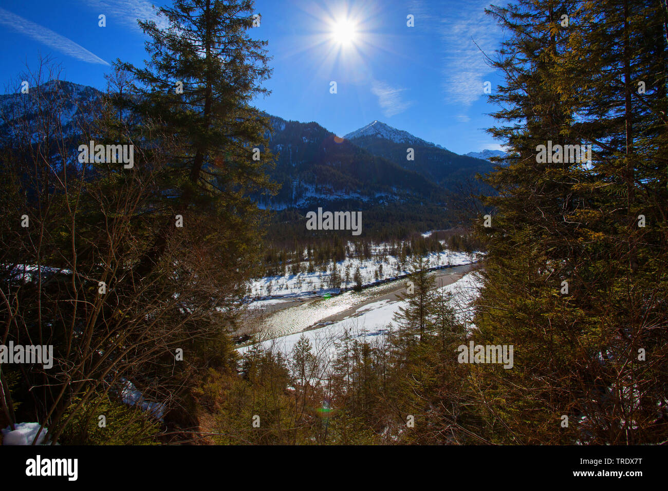 Karwendel With River Isar, Germany, Bavaria, Oberbayern, Upper Bavaria 