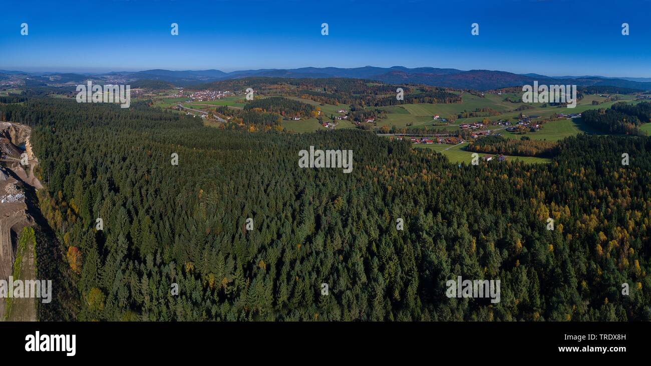 Bavarian Forest near the town Regen, aerial view, Germany, Bavaria, Bavarian Forest National Park Stock Photo
