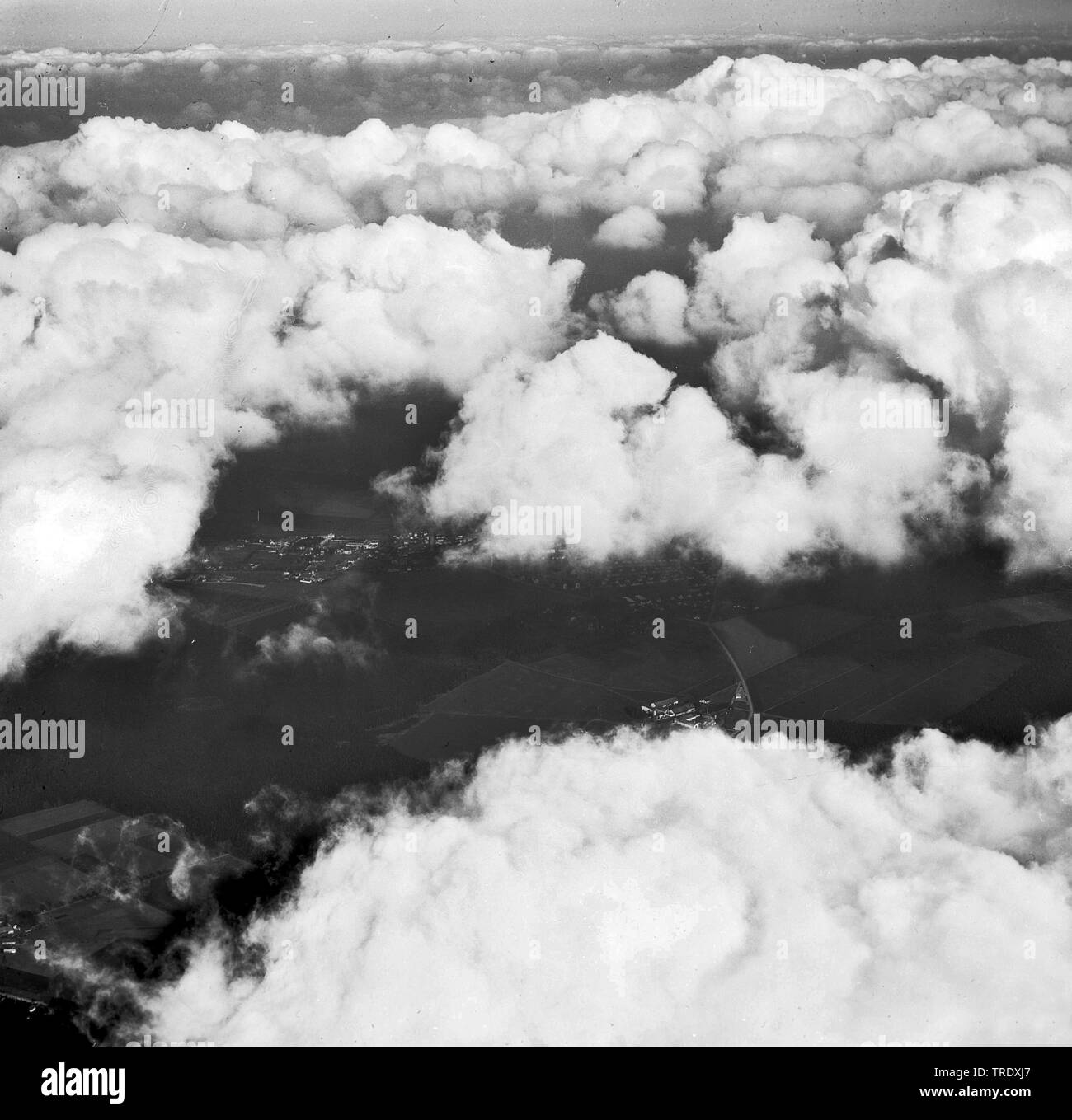 view over the clouds, aerial picture from the year 1960, Germany Stock Photo