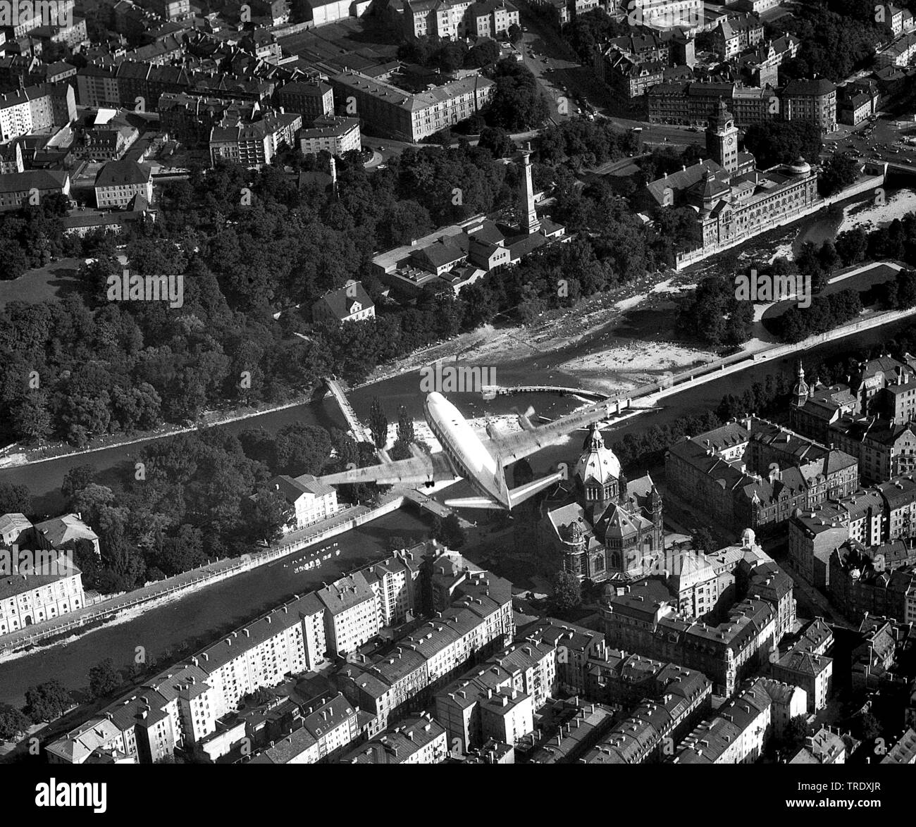 airplane Vickers Viscount over Munich, aerial photo from the year 1960, Germany, Bavaria, Muenchen Stock Photo