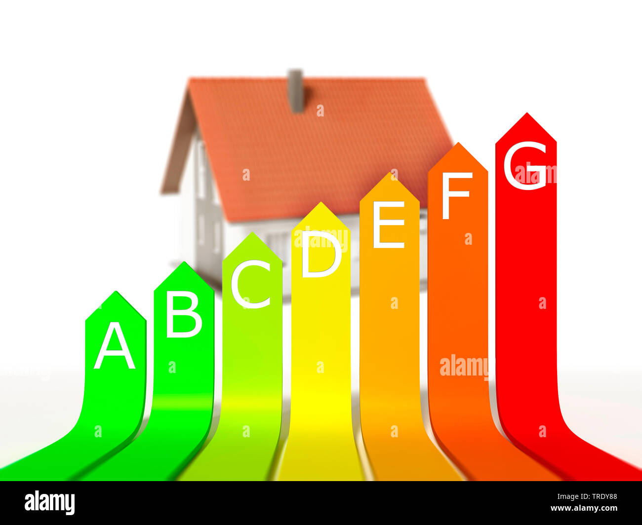 Sign of European Union energy label against background of a residental house Stock Photo