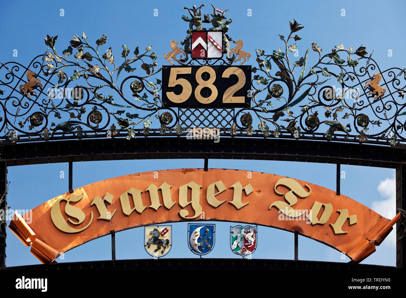 Crange Gate, symbol of Cranger Kirmes funfair, Germany, North Rhine-Westphalia, Ruhr Area, Herne Stock Photo