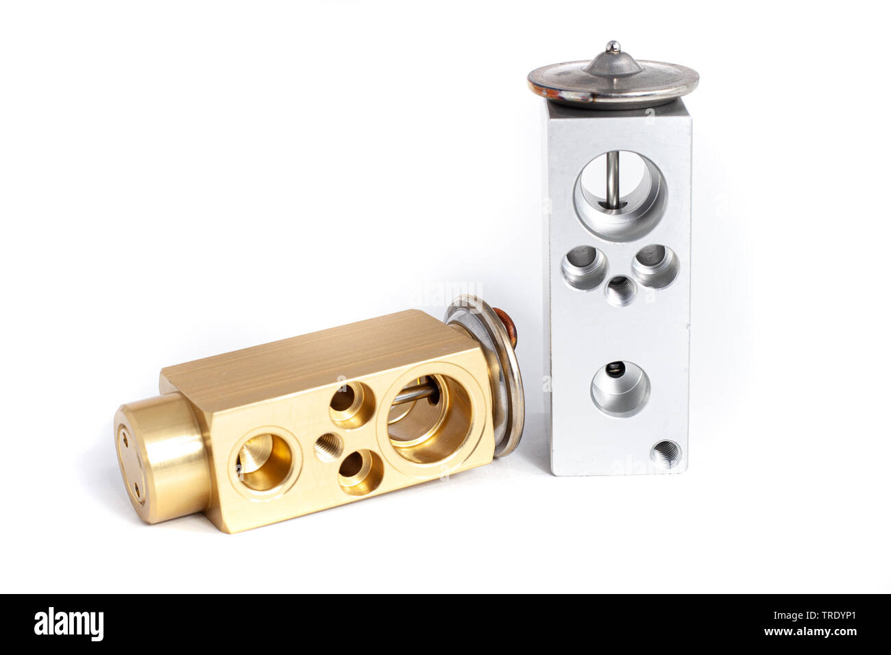 Expansion valve for car cooling system on isolated white background