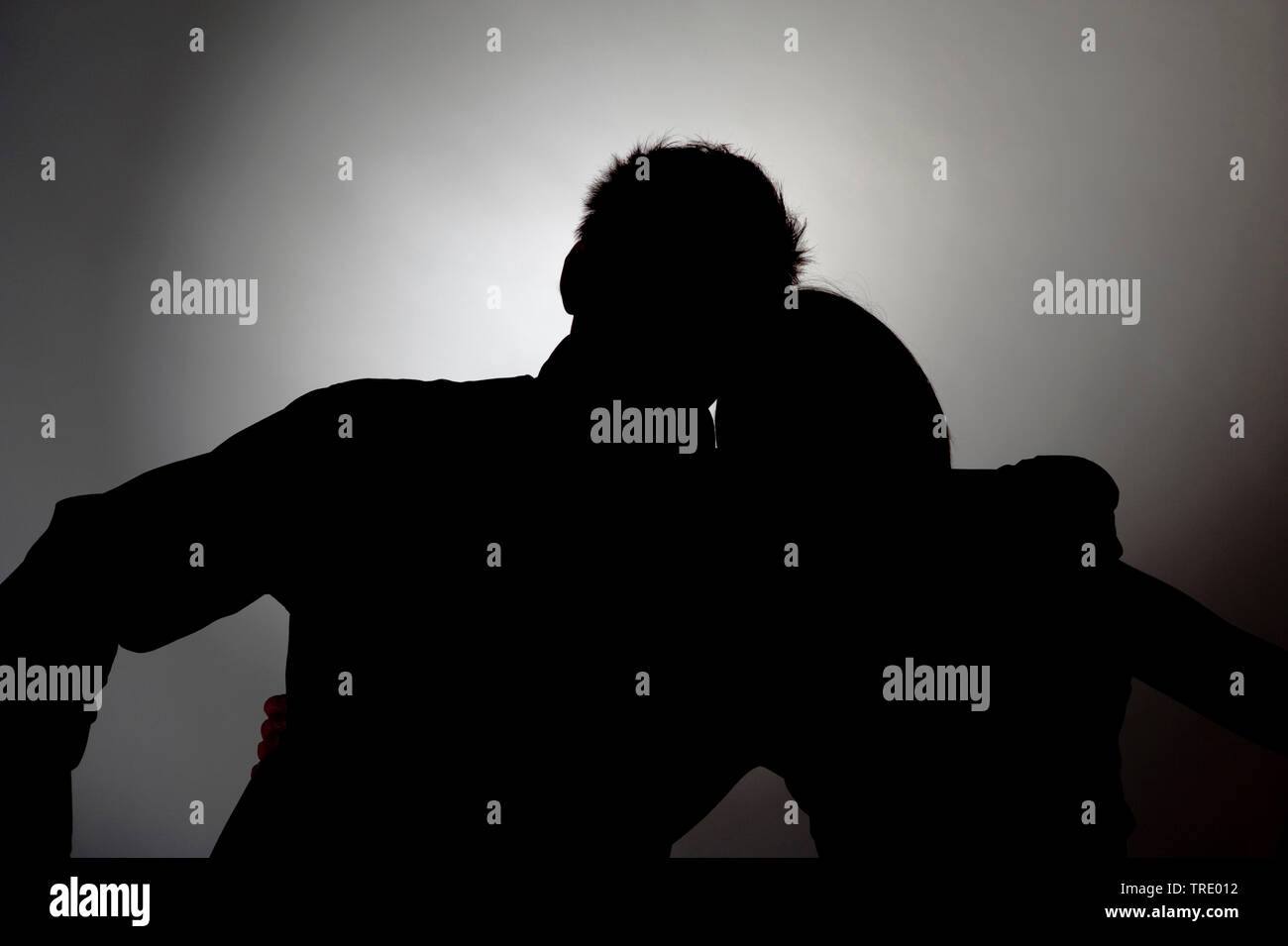 Black White Silhouette Of A Couple Holding Each Other In One S Arm Stock Photo Alamy
