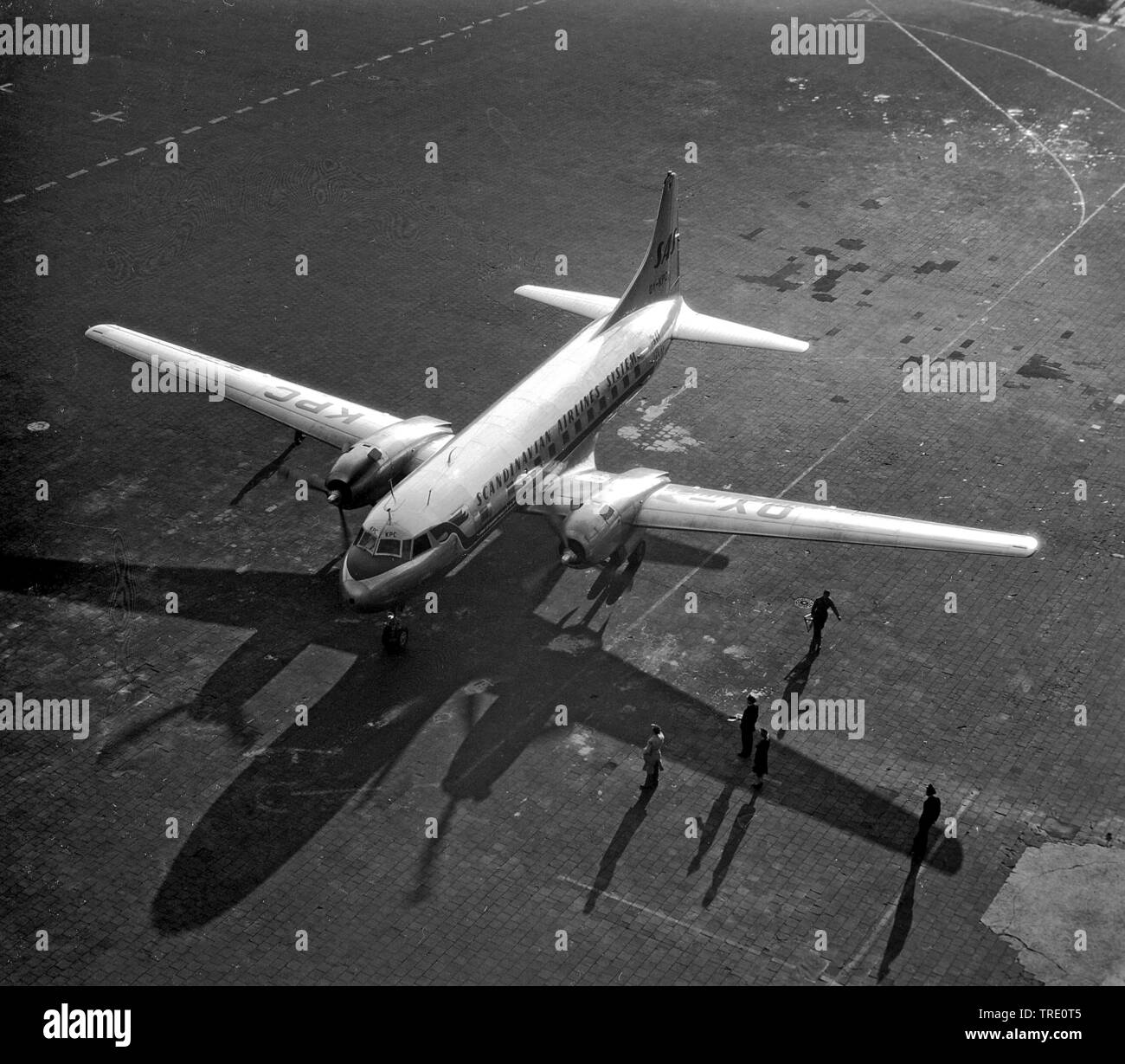 Convair 440 of SAS at airport Munich Riem, historical aerial photo, 20.08.1962, Germany, Bavaria, Muenchen Stock Photo