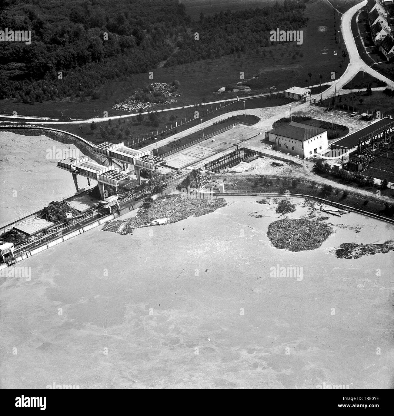 Hochwasser in the area of Simbach/Inn, historical aerial photo from the year 1959, Germany, Bavaria, Simbach Stock Photo