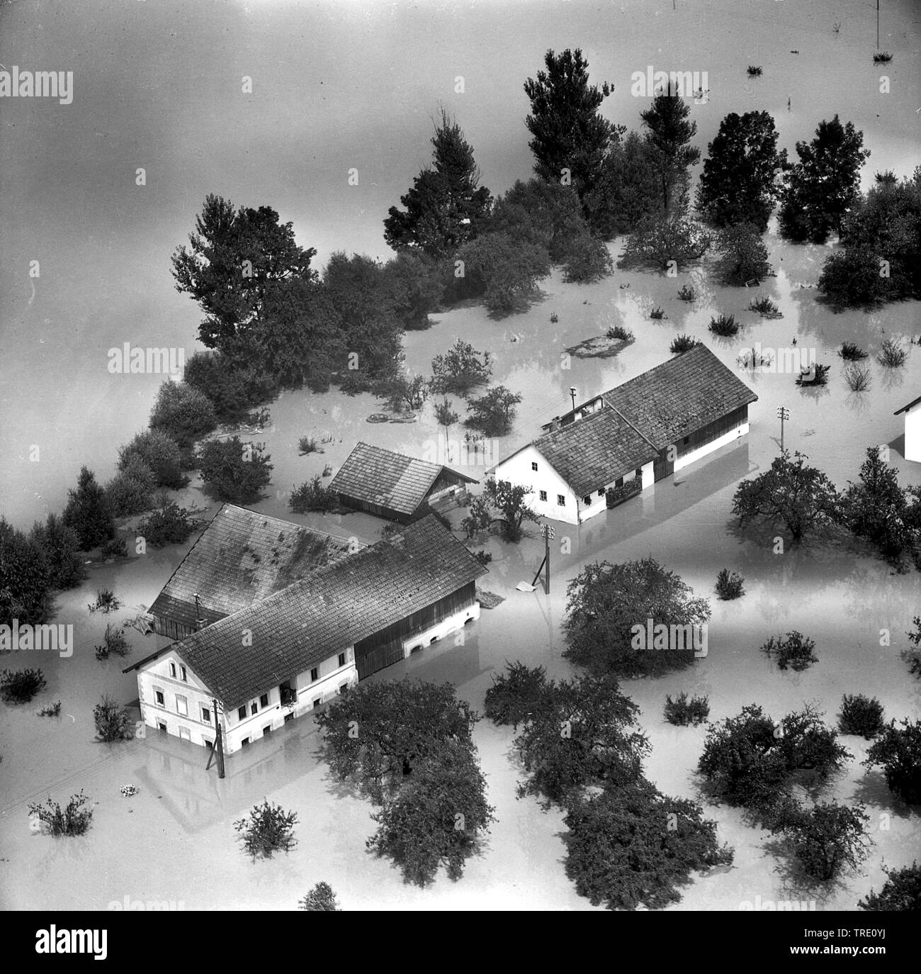 Hochwasser in the area of Sulzbach/inn, historical aerial photo from the year 1959, Germany, Bavaria, Niederbayern, Lower Bavaria Stock Photo