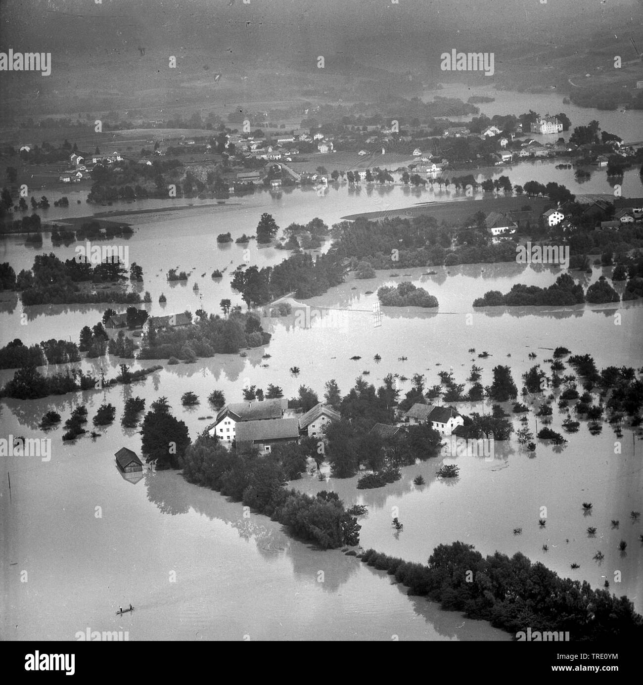 Hochwasser in the area of Sulzbach/Inn, historical aerial photo from the year 1959, Germany, Bavaria, Niederbayern, Lower Bavaria Stock Photo