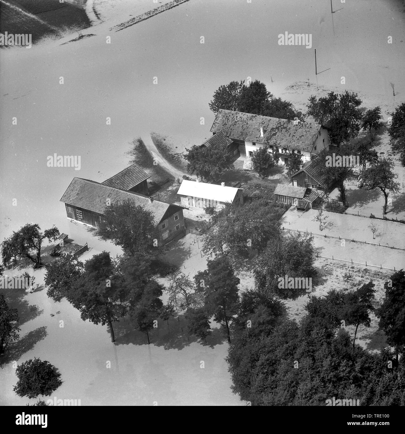 Hochwasser in the area of Sulzbach/Inn, historical aerial photo from the year 1959, Germany, Bavaria, Niederbayern, Lower Bavaria Stock Photo