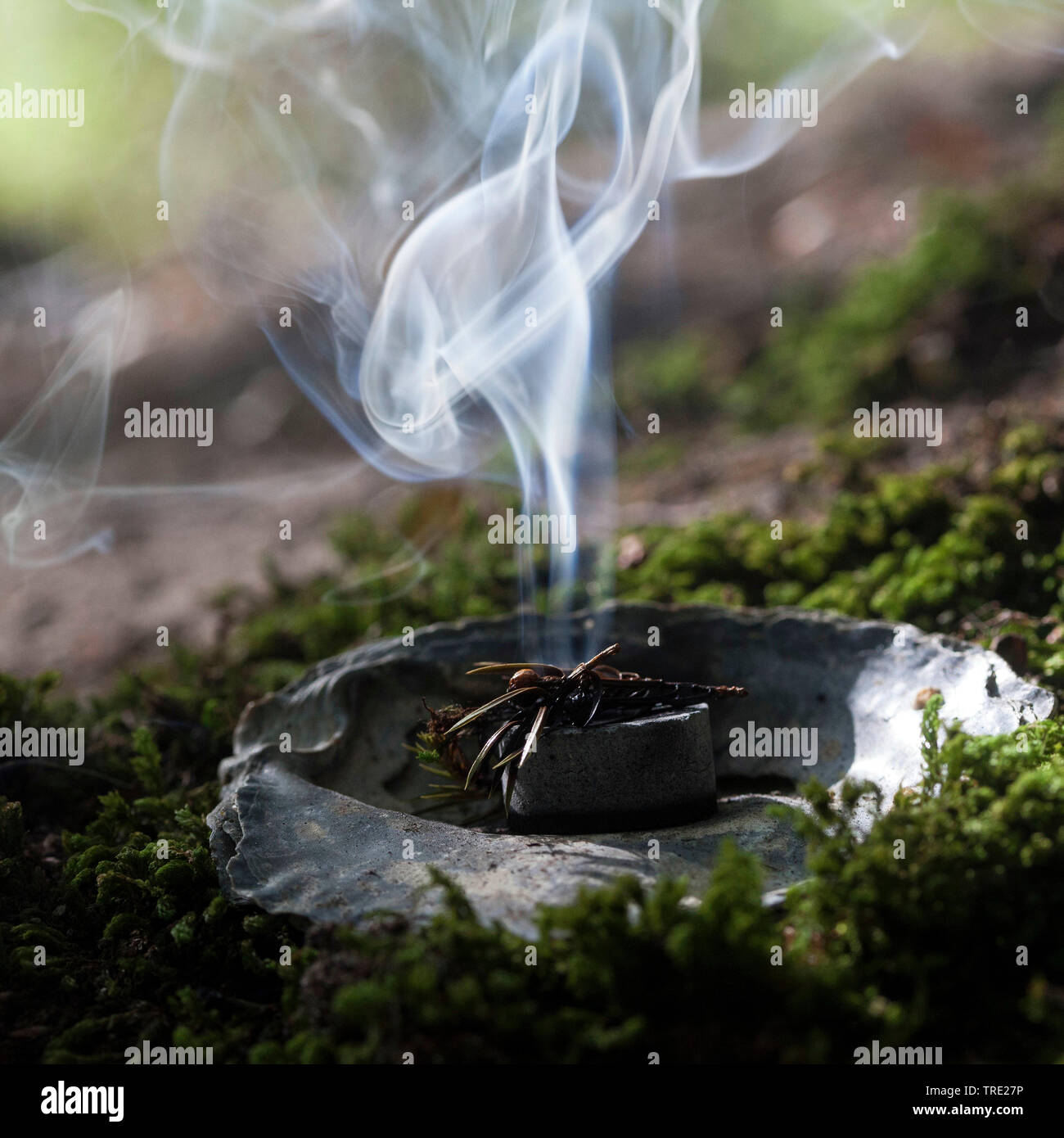 Smoking; Smoking with juniper, tree gum and fuming coal, Germany Stock