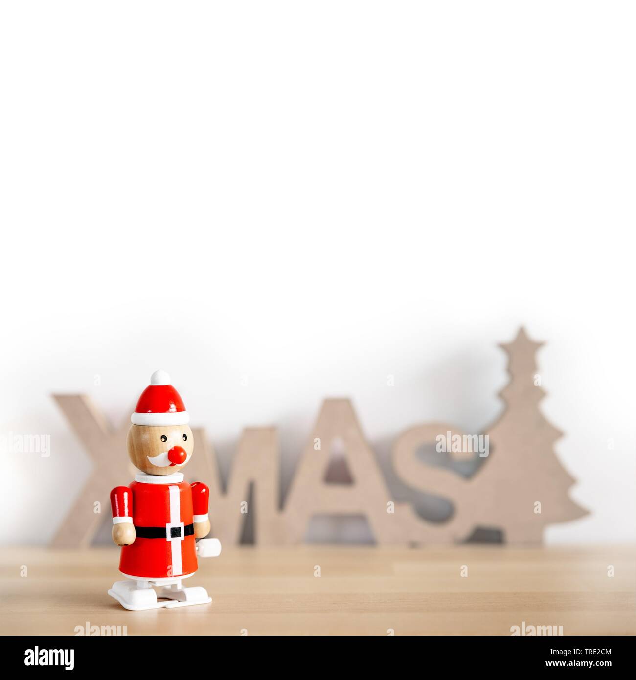 Christmas decoration  with wooden Santa Claus an letters Xmas Stock Photo